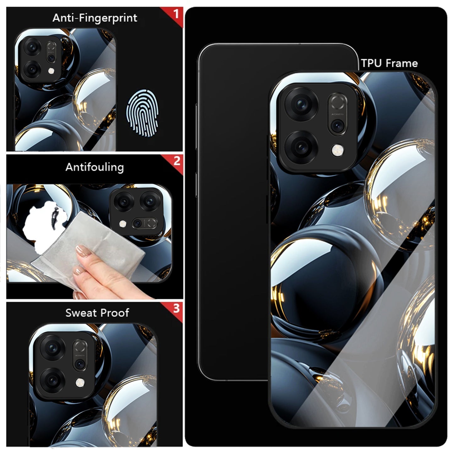 Oppo Reno14 5G Premium Acrylic Shockproof Glass Back Case (Mirror Spheres)