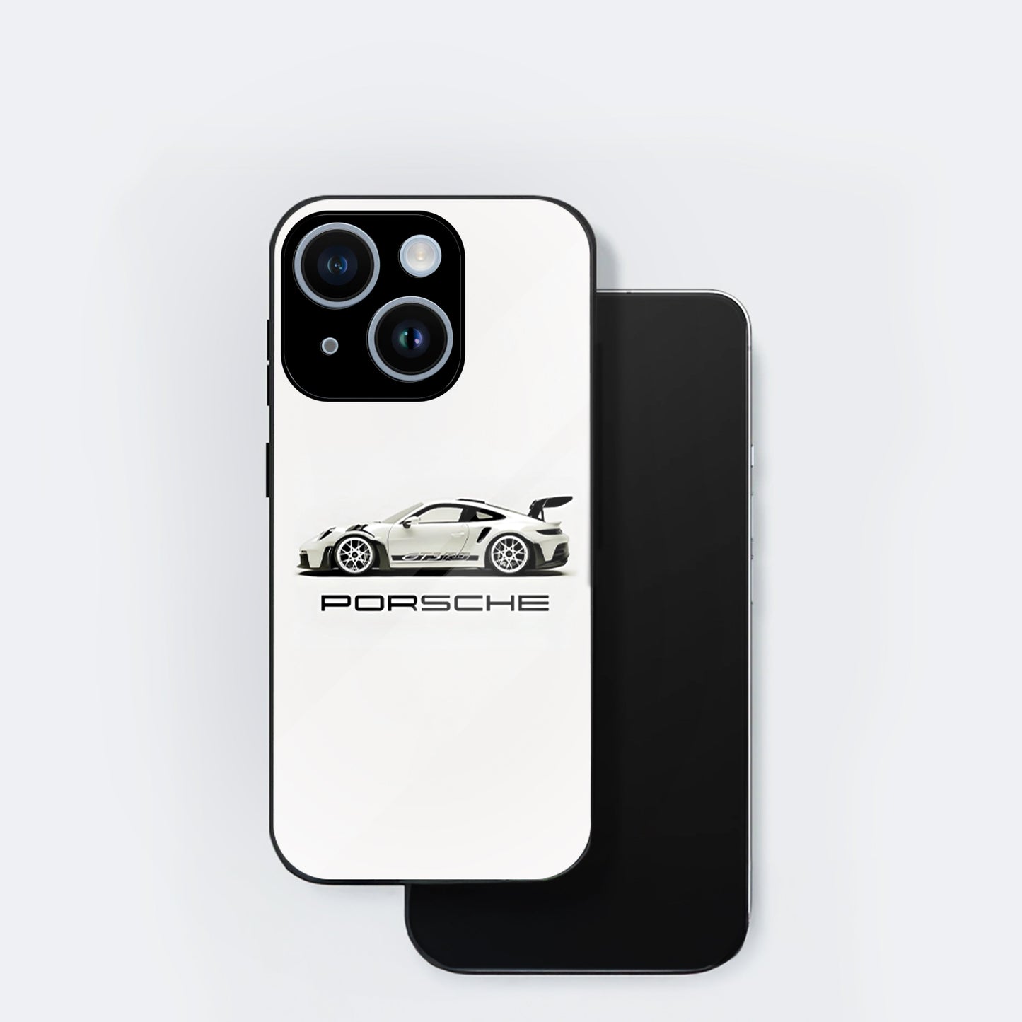 iPhone 14 Premium Acrylic Shockproof Glass Back Case (White Porsche)