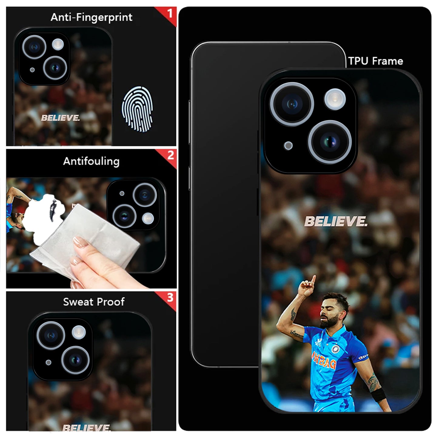 iPhone 14 Premium Acrylic Shockproof Glass Back Case (Virat Kohli)