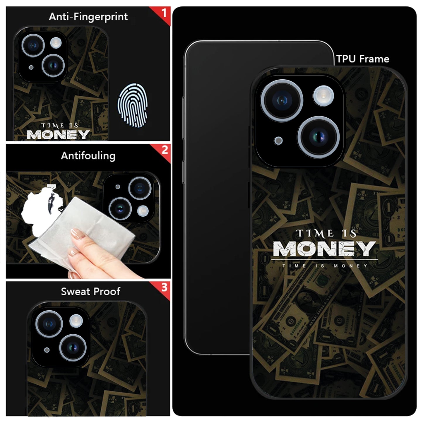 iPhone 14 Premium Acrylic Shockproof Glass Back Case (Time Is Money)