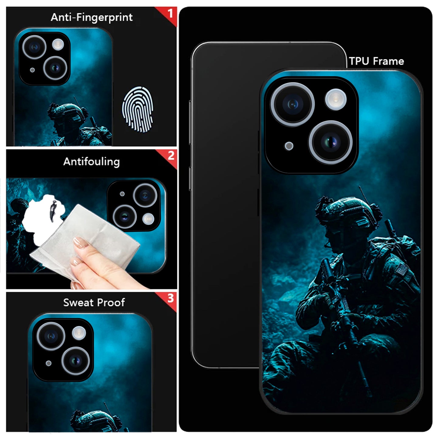 iPhone 14 Premium Acrylic Shockproof Glass Back Case (Soldier Case)