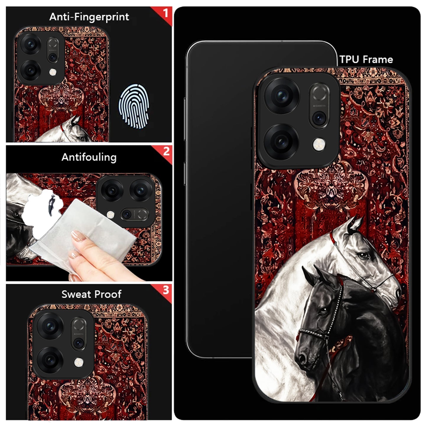 Oppo Reno 14 5G Classic Red Pattern Horse Design Aesthetic Glass Case