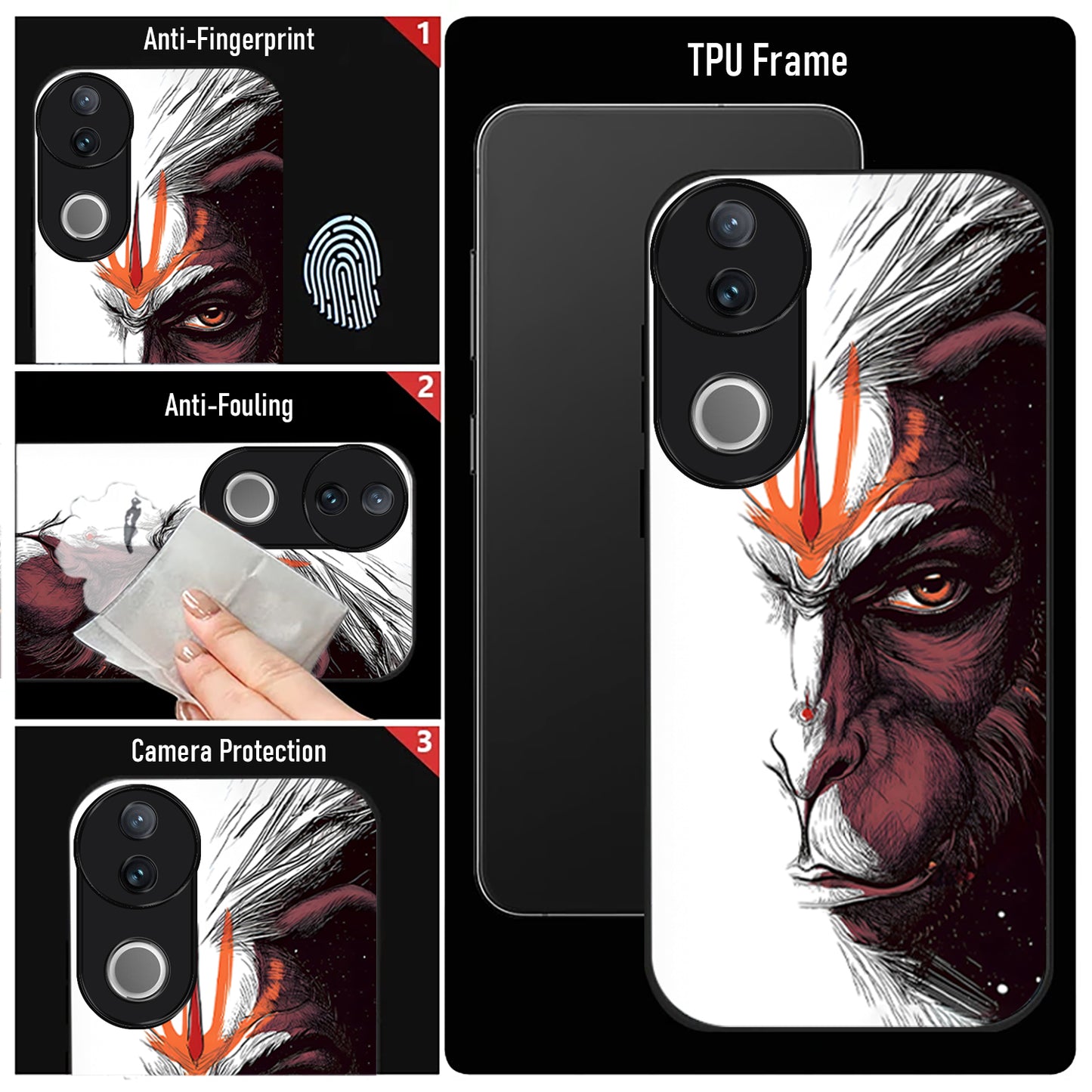 Vivo V50 5G Premium Acrylic Shockproof Glass Back Case (Hanuman)