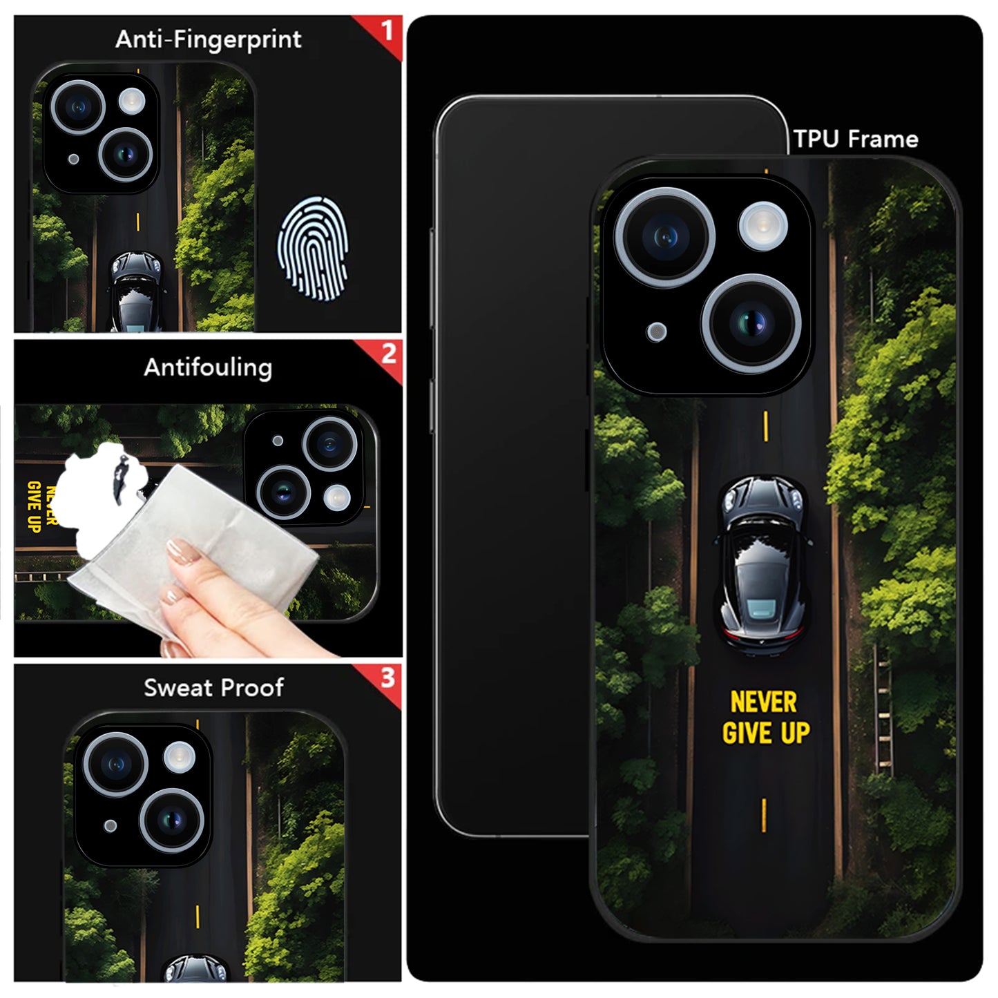 iPhone 14 Premium Acrylic Shockproof Glass Back Case (Road Never Give Up)