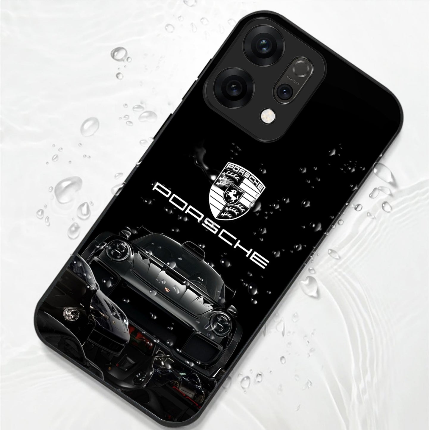 Oppo Reno 14 5G Premium Acrylic Shockproof Glass Back Case (Black Porsche)