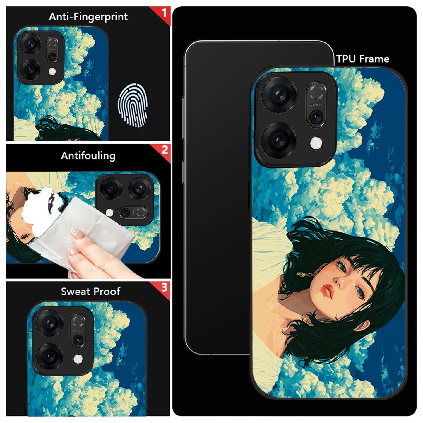 Oppo Reno 14 5G Cloud Anime Girl Aesthetic Glass Case