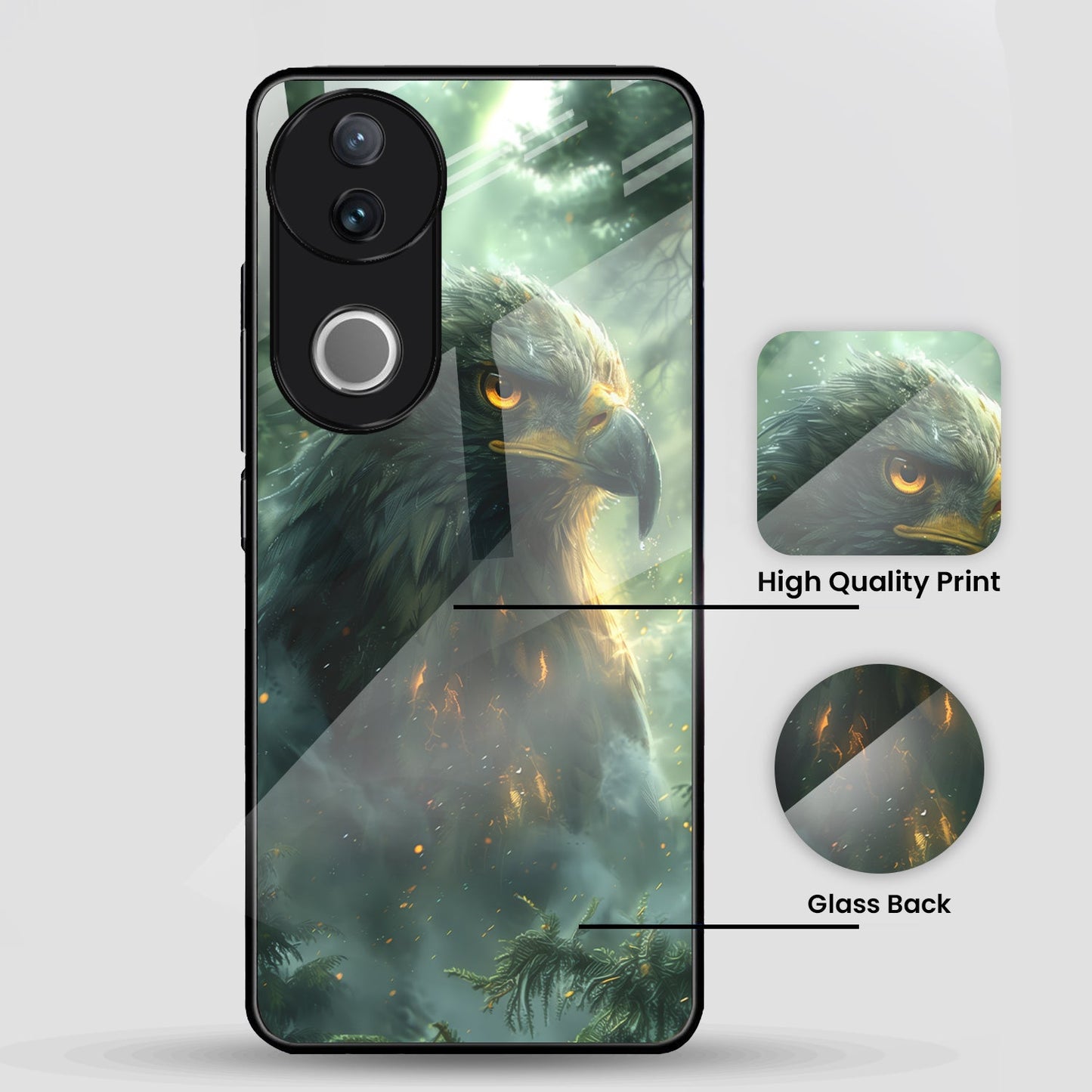 Vivo V50 5G Premium Acrylic Shockproof Glass Back Case (Eagle Case)