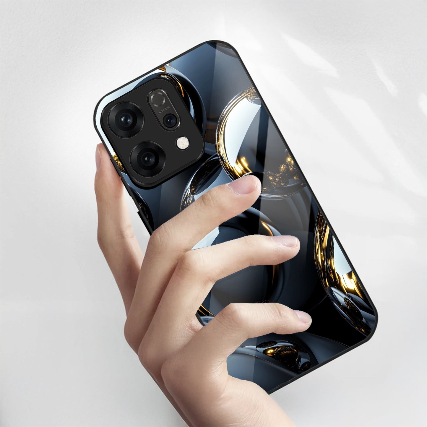 Oppo Reno14 5G Premium Acrylic Shockproof Glass Back Case (Mirror Spheres)