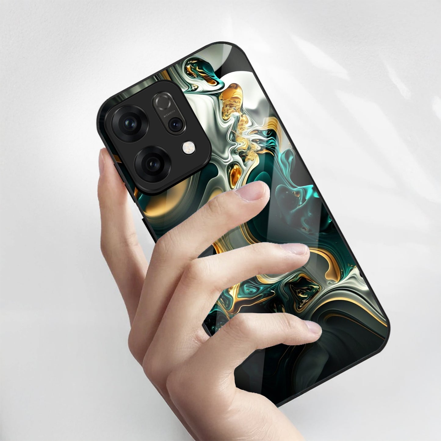 Oppo Reno14 5G Premium Acrylic Shockproof Glass Back Case (Ocean Ember)