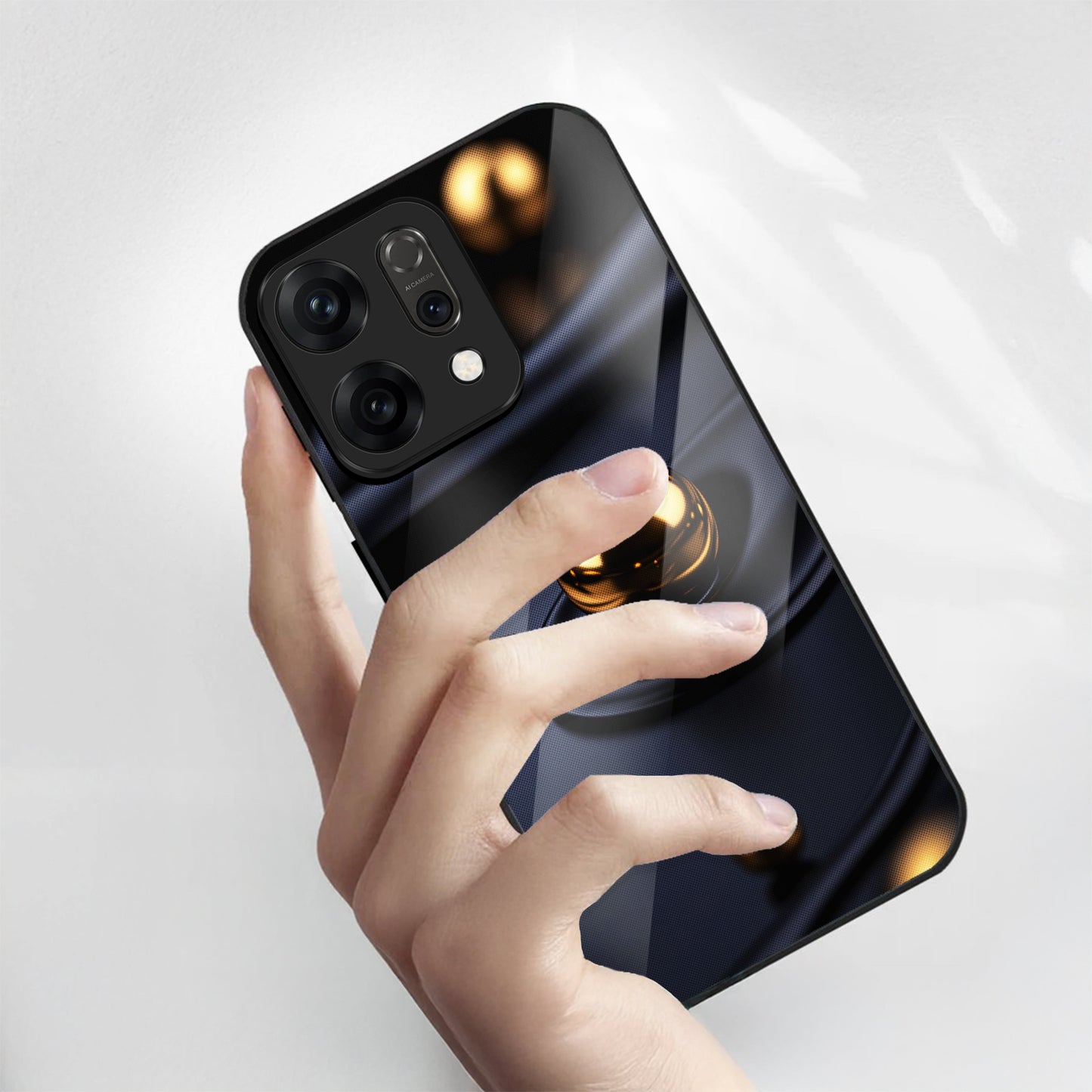 Oppo Reno14 5G Premium Acrylic Shockproof Glass Back Case (Golden Ripple)
