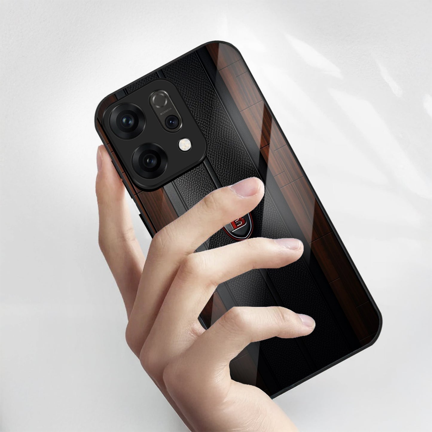 Oppo Reno14 5G Premium Acrylic Shockproof Glass Back Case (Carbon Oak)