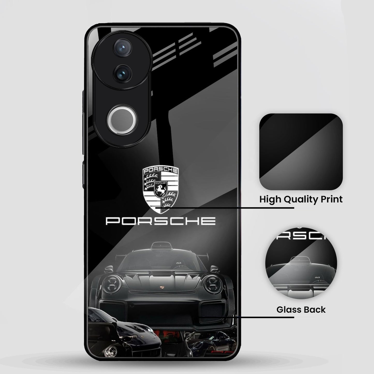 Vivo V50 5G Premium Acrylic Shockproof Glass Back Case (Black Porsche)