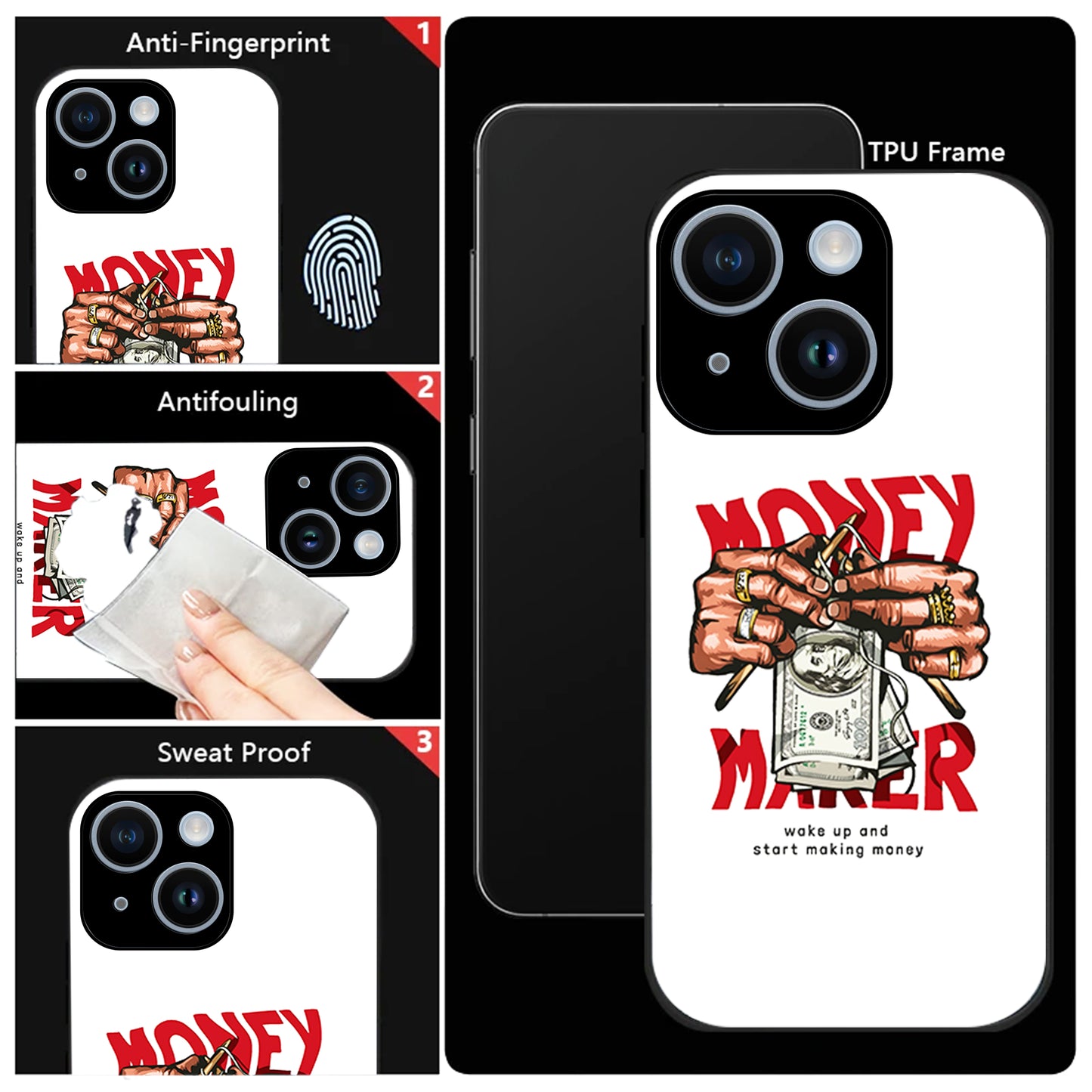 iPhone 14 Premium Acrylic Shockproof Glass Back Case (Money Maker)