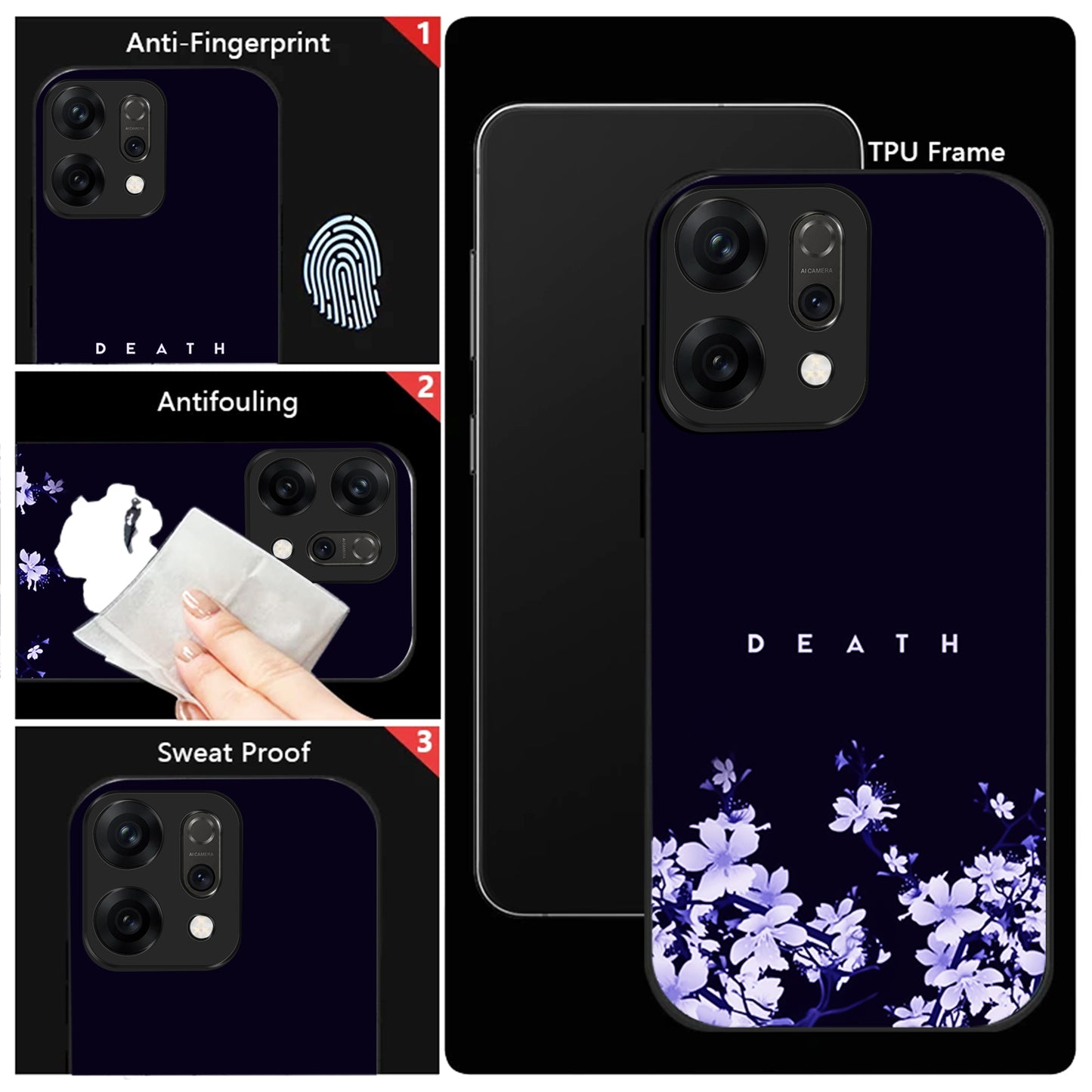 Oppo Reno 14 5G Dark Floral Minimal Aesthetic Glass Case