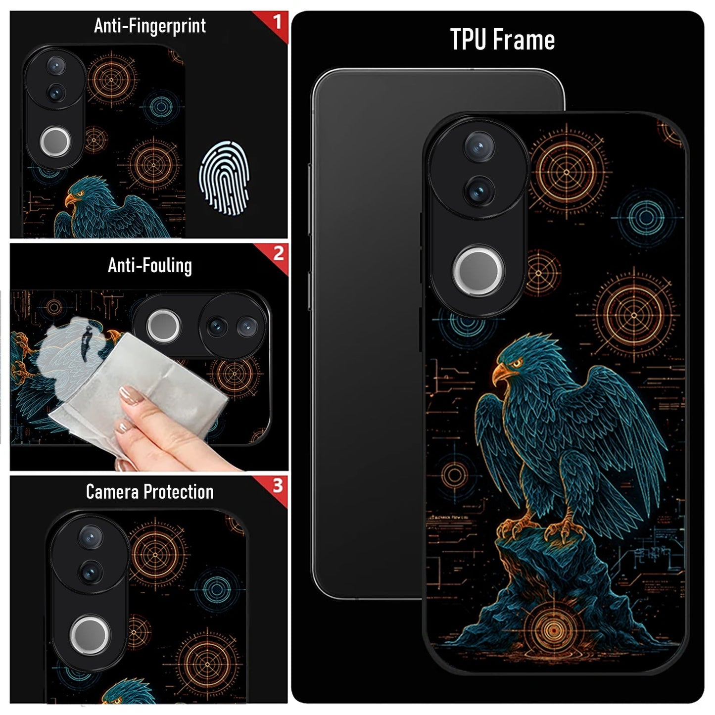 Vivo V50 5G Premium Acrylic Shockproof Glass Back Case (Warrior Eagle)
