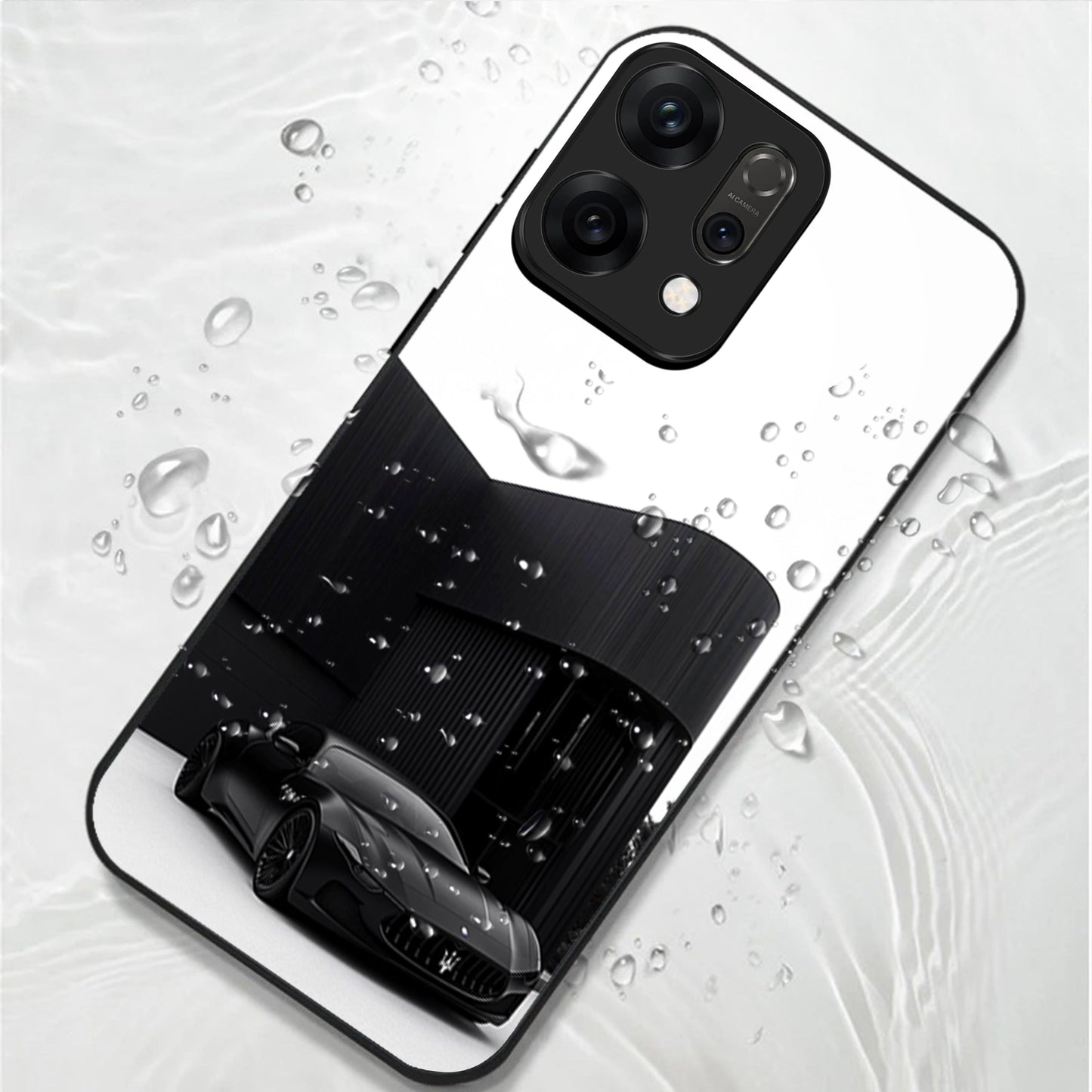 Oppo Reno 14 5G Premium Acrylic Shockproof Glass Back Case (monochrome Maserati)