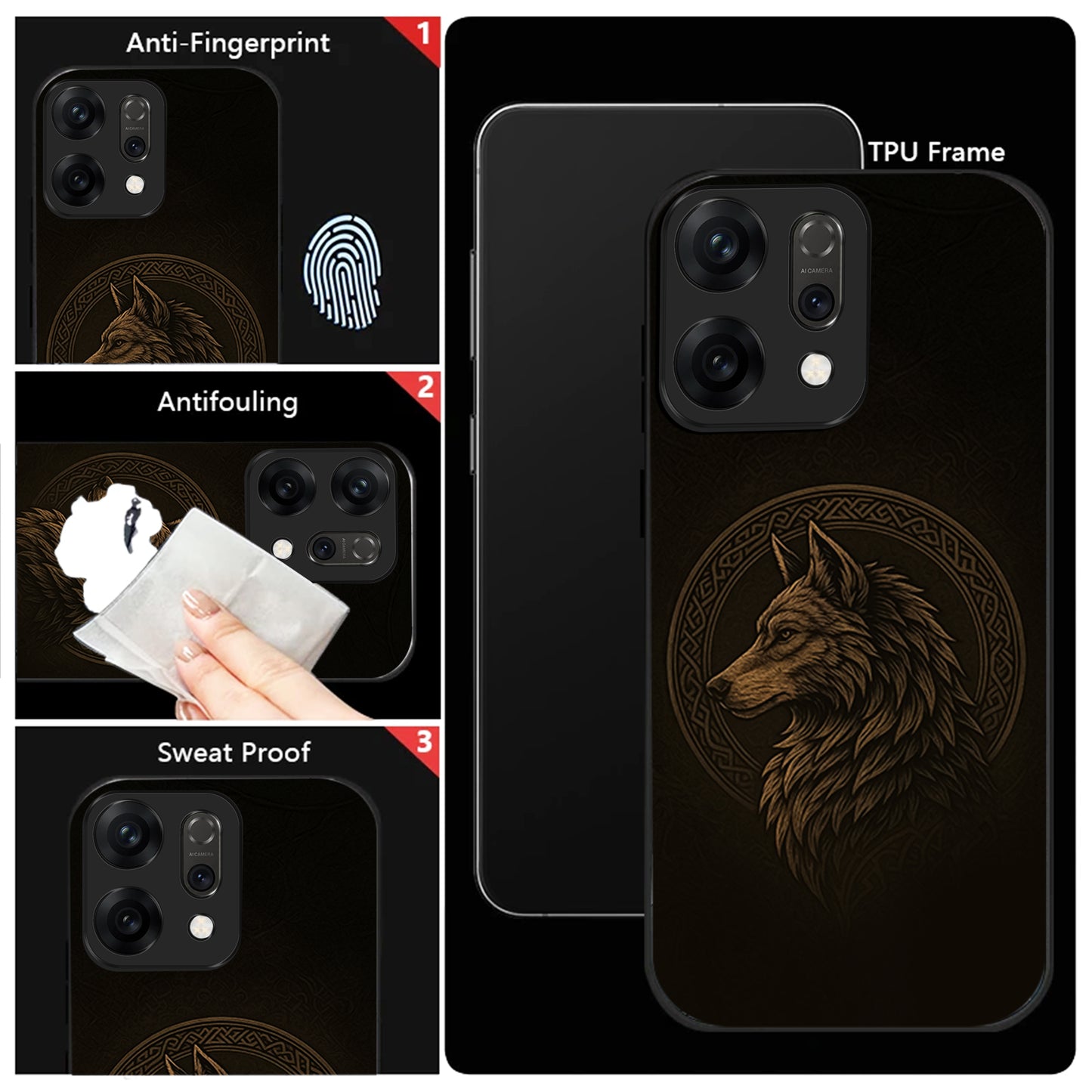 Oppo Reno 14 5G Dark Gold Wolf Aesthetic Glass Case