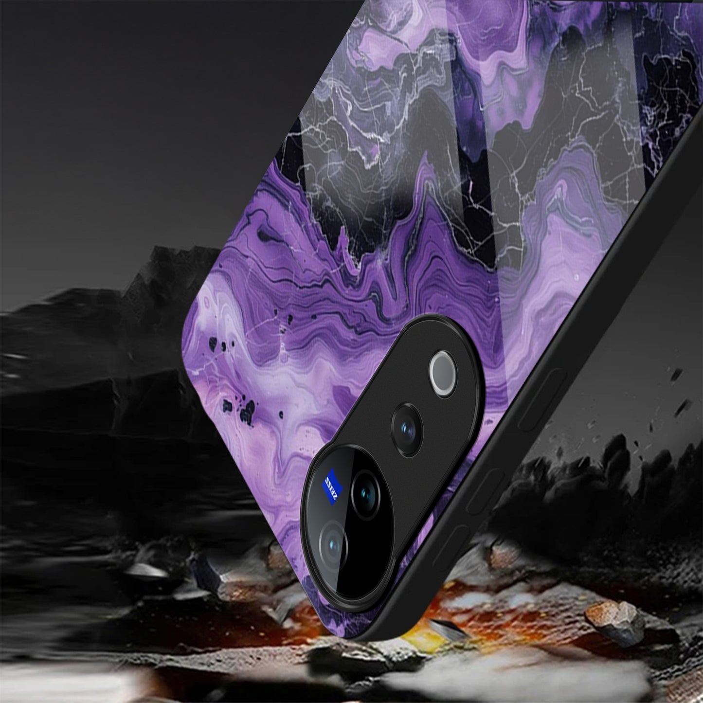 Vivo V40 Pro 5G Premium Acrylic Shockproof Glass Back Case (Purple Chaos)