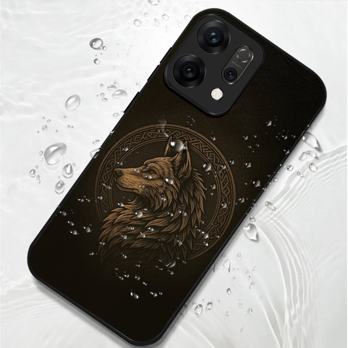 Oppo Reno 14 5G Dark Gold Wolf Aesthetic Glass Case