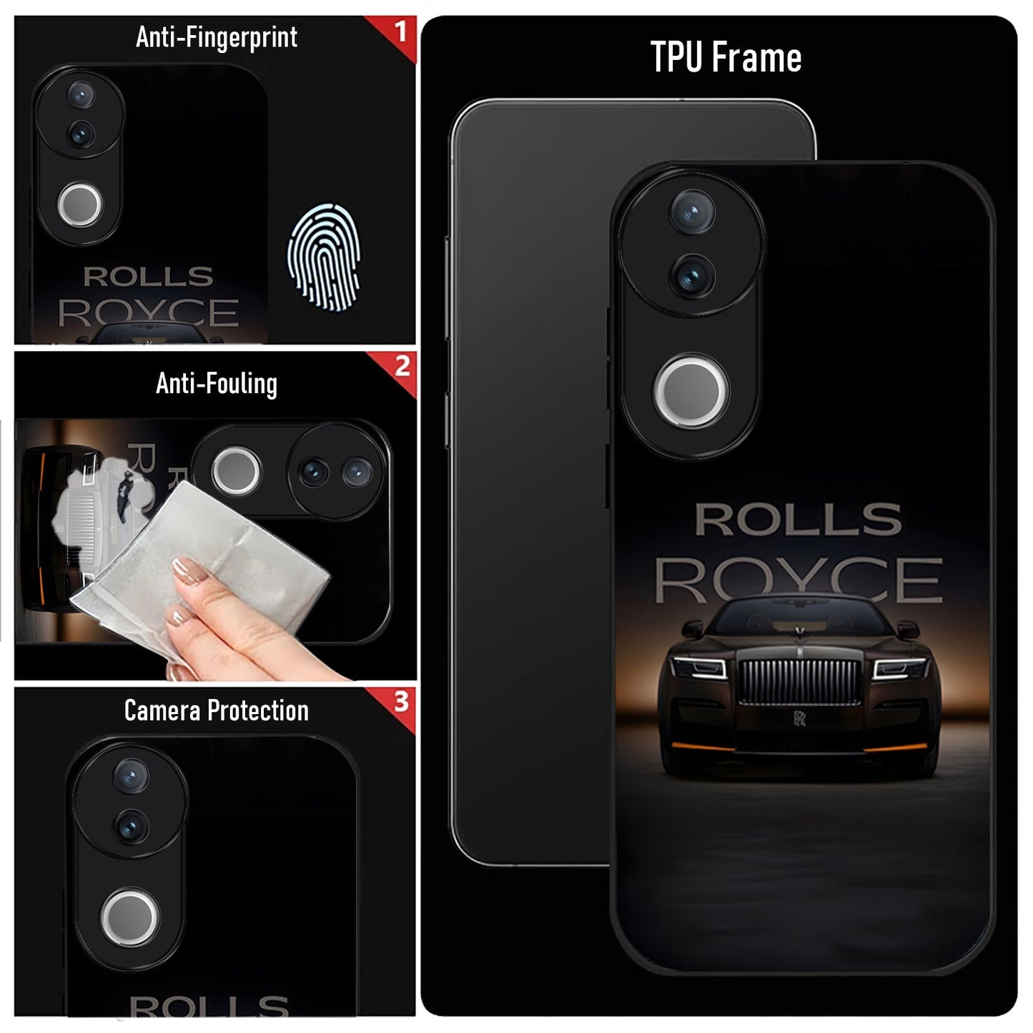 Vivo V50 5G Premium Acrylic Shockproof Glass Back Case (Rolls Royce)