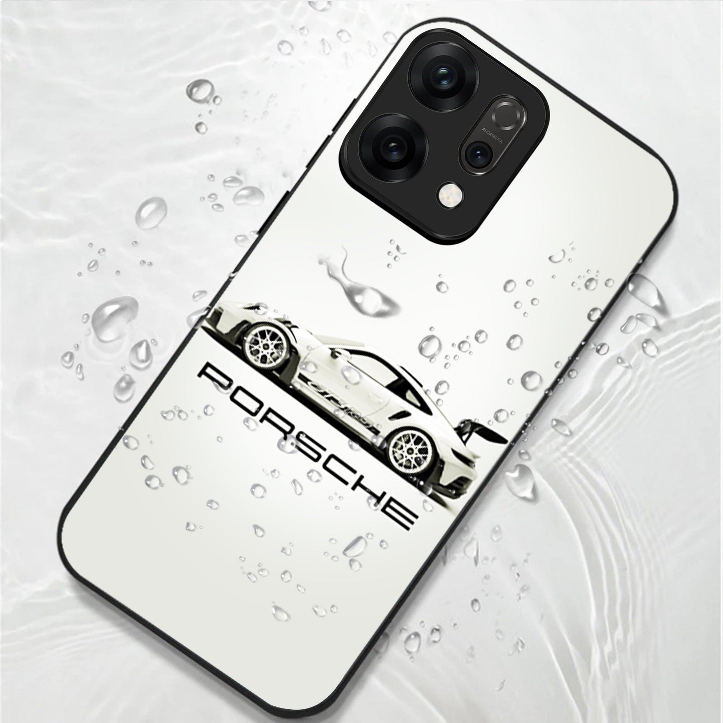 Oppo Reno 14 5G Premium Acrylic Shockproof Glass Back Case (White Porsche)
