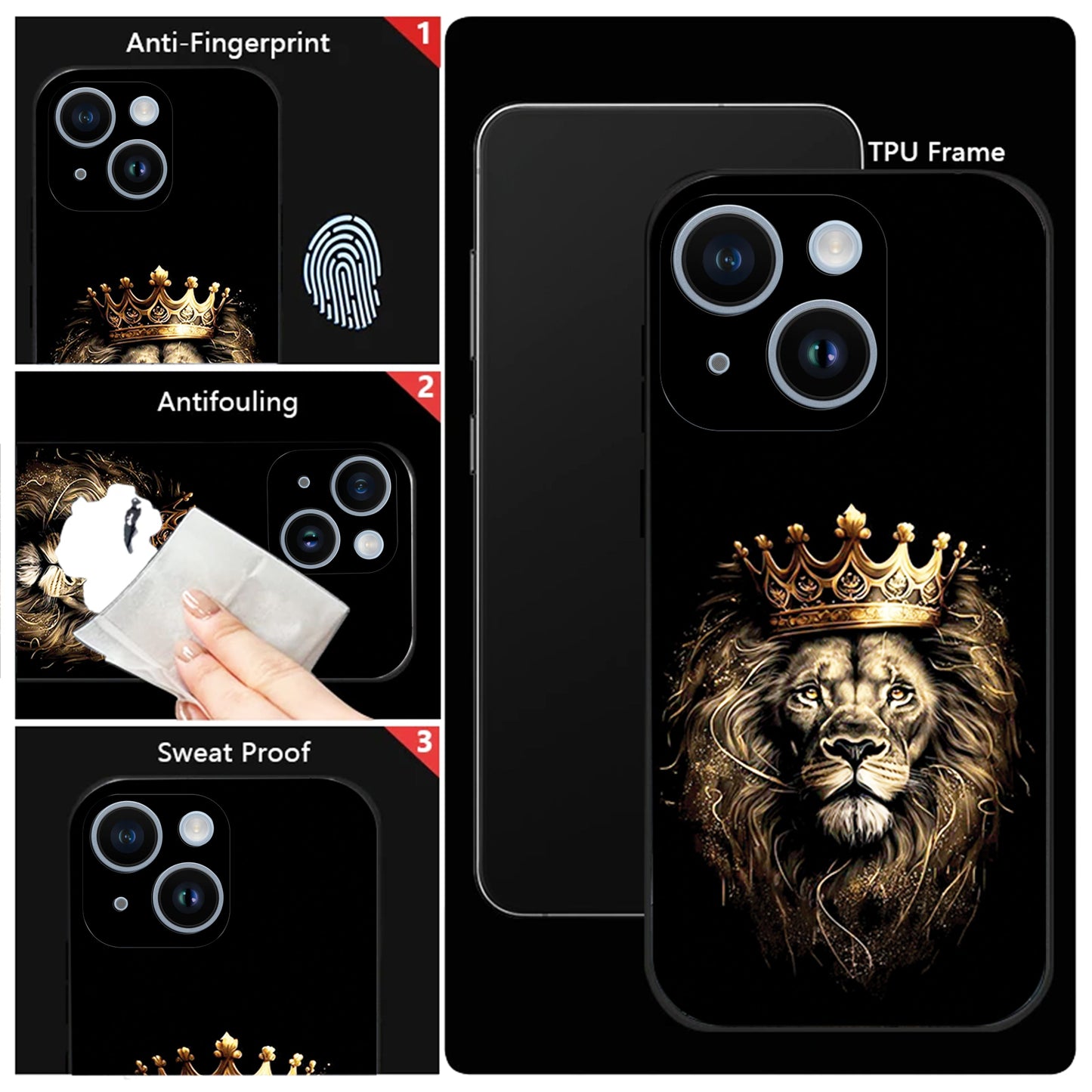 iPhone 14 Premium Acrylic Shockproof Glass Back Case (Crowned Lion)