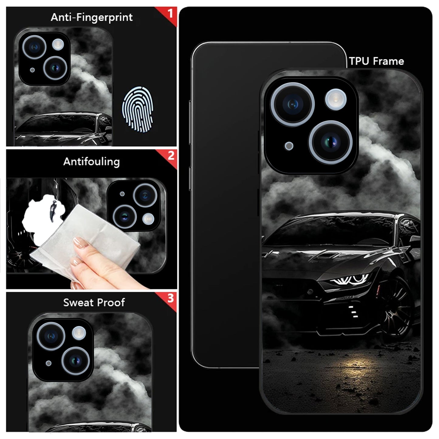 iPhone 14 Premium Acrylic Shockproof Glass Back Case (Black-BMW)