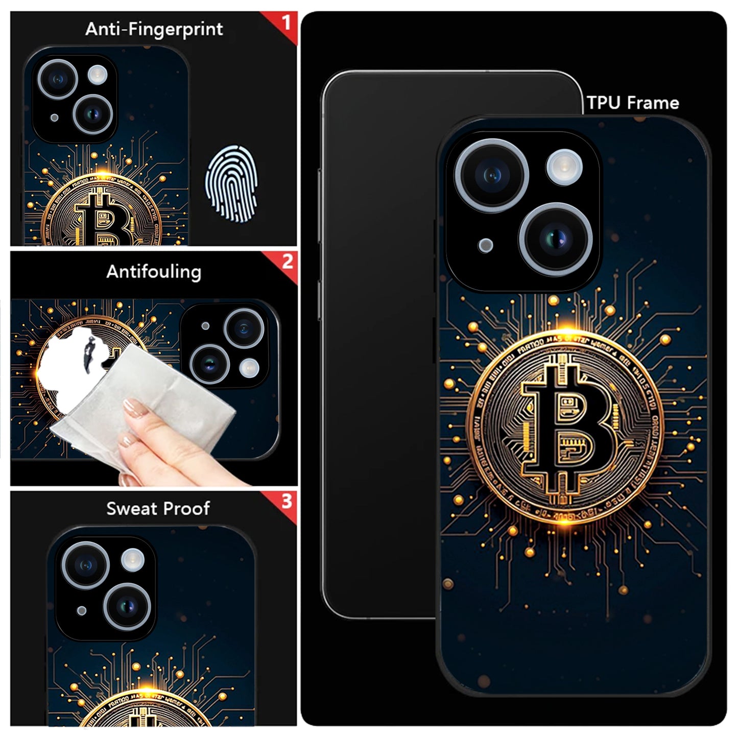 iPhone 14 Premium Acrylic Shockproof Glass Back Case (Bitcoin Armor)