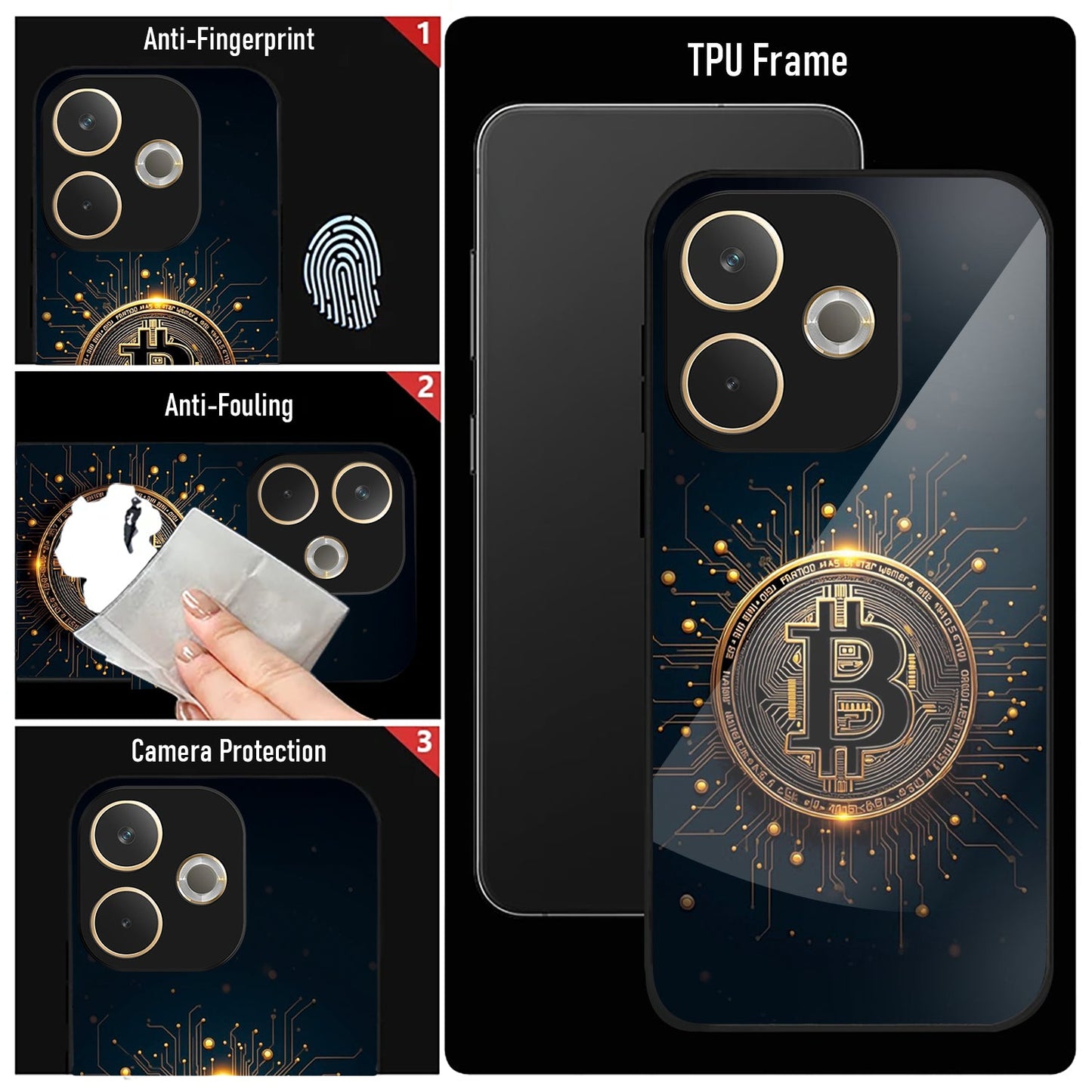 Oppo A5 Pro 5G Premium Acrylic Shockproof Glass Back Case (Bitcoin)