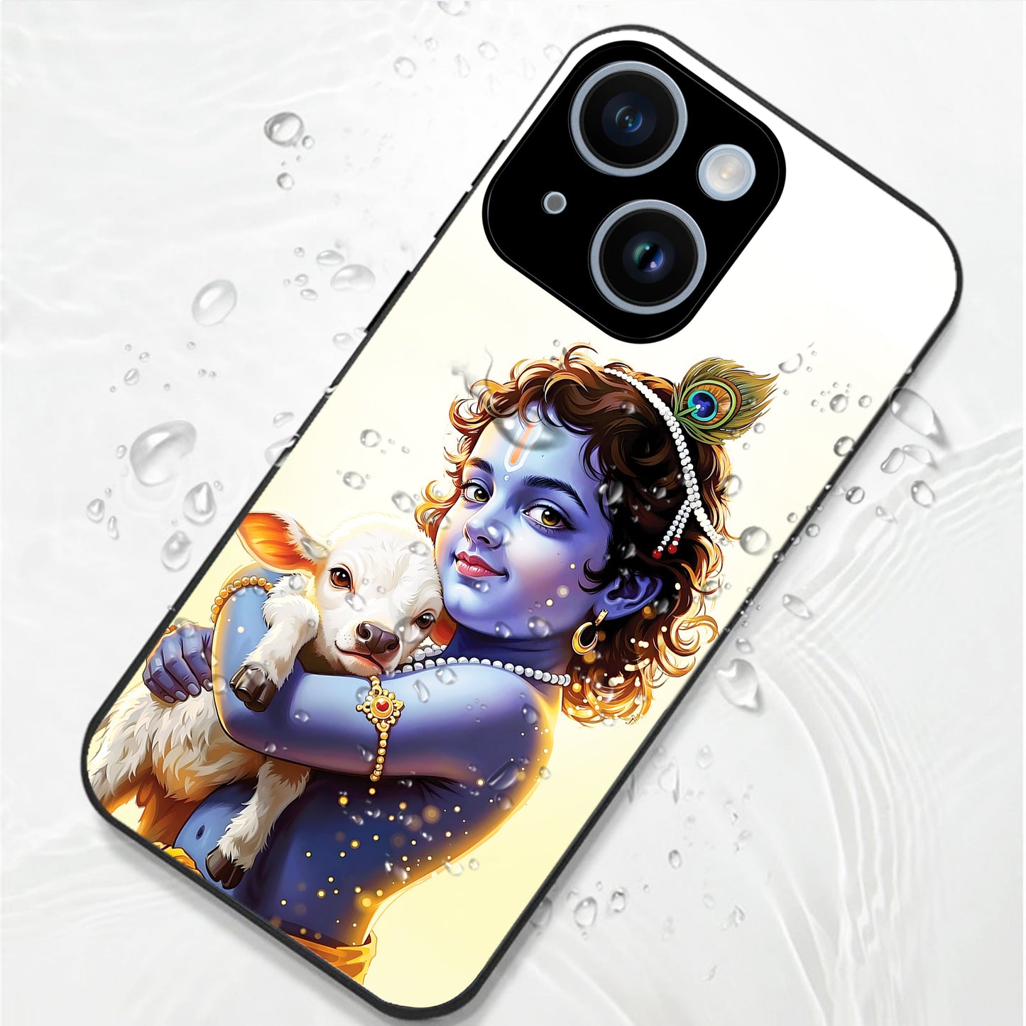 iPhone 14 Premium Acrylic Shockproof Glass Back Case (Cute Krishna)