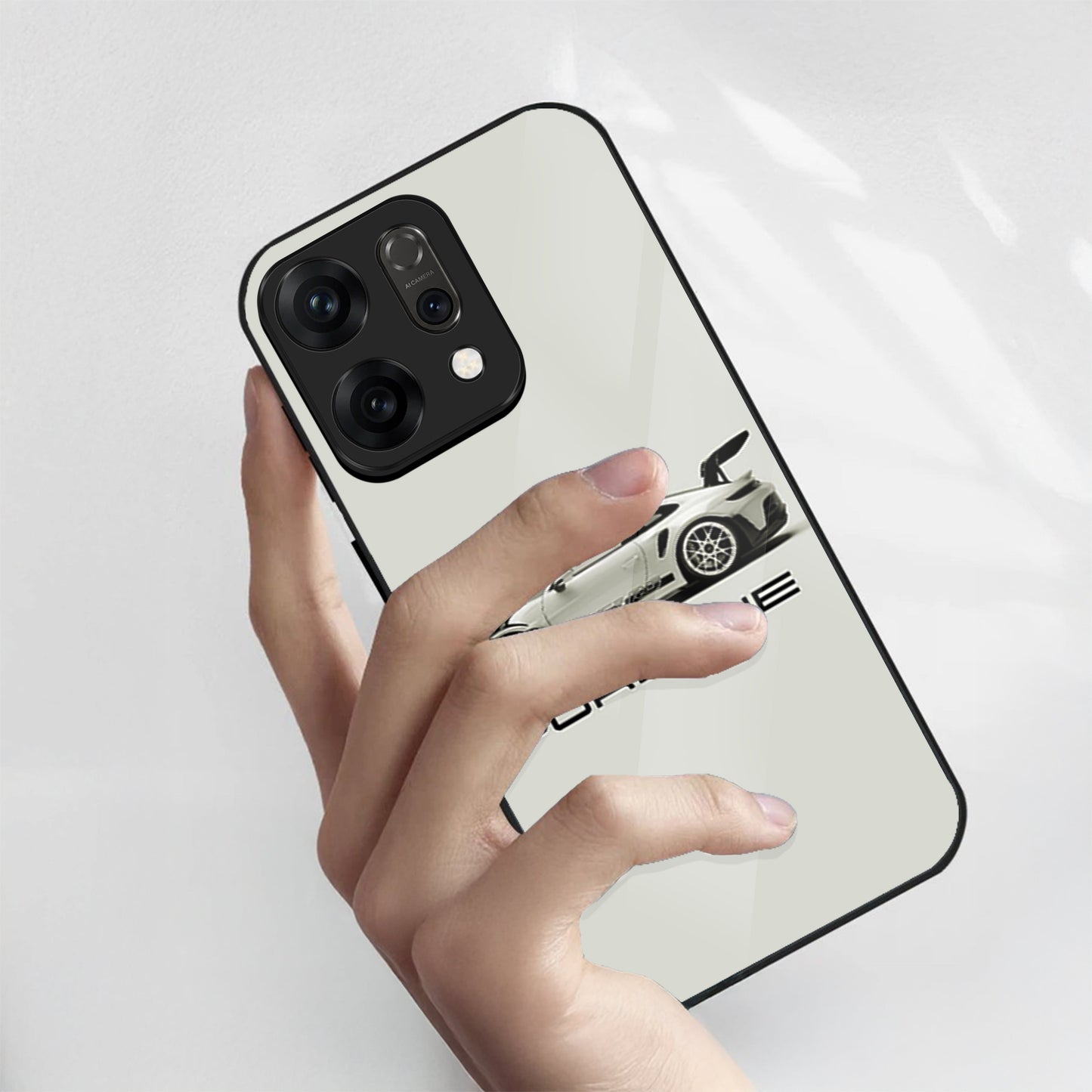 Oppo Reno 14 5G Premium Acrylic Shockproof Glass Back Case (White Porsche)