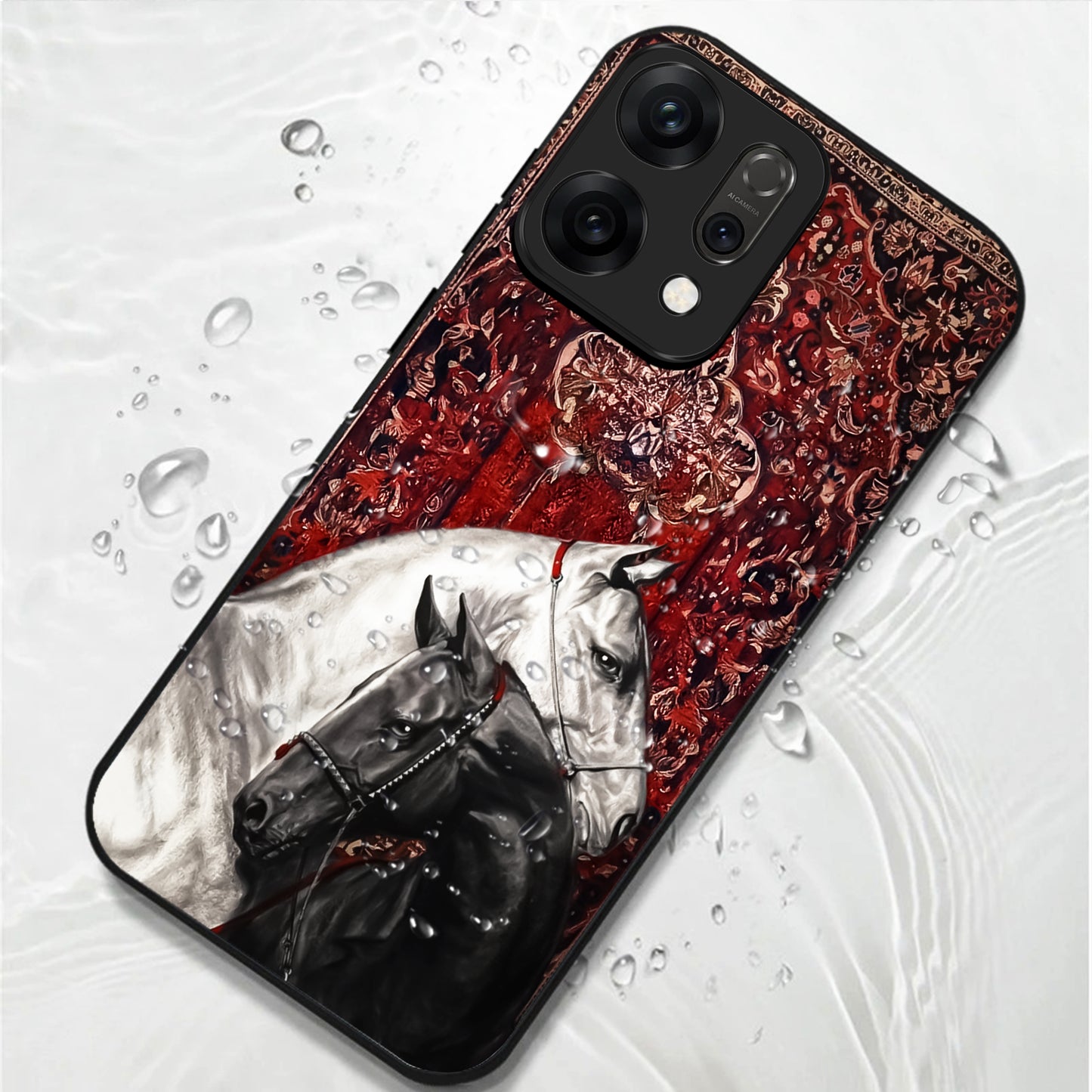 Oppo Reno 14 5G Classic Red Pattern Horse Design Aesthetic Glass Case