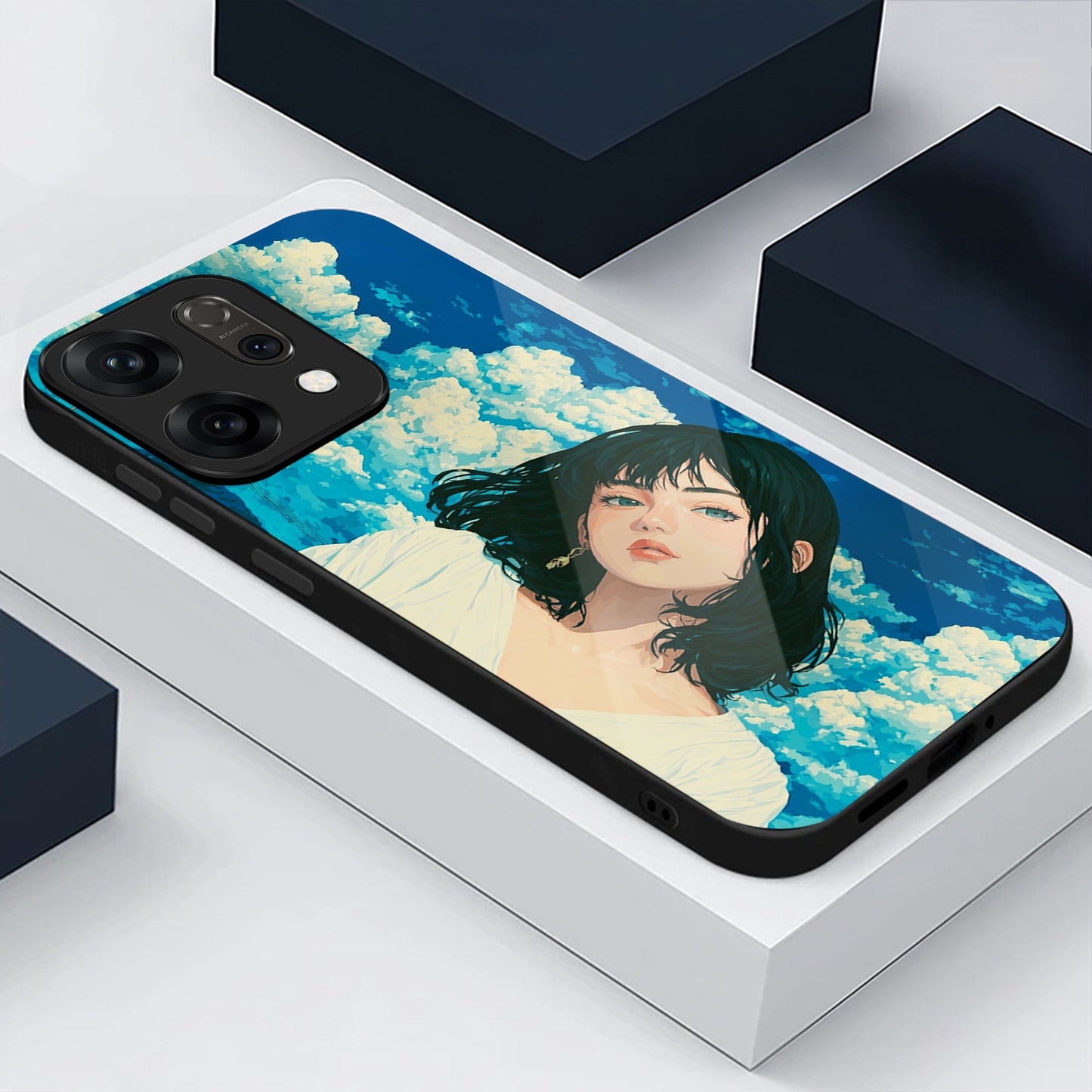 Oppo Reno 14 5G Cloud Anime Girl Aesthetic Glass Case