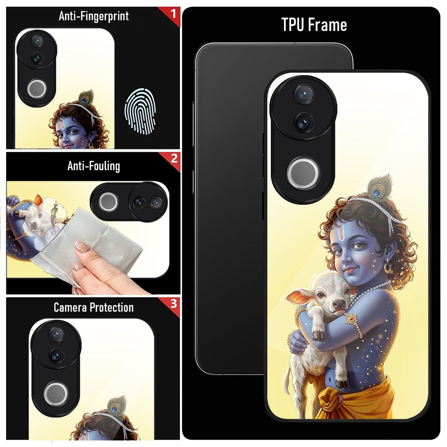 Vivo V50 5G Premium Acrylic Shockproof Glass Back Case (Cute Krishna)