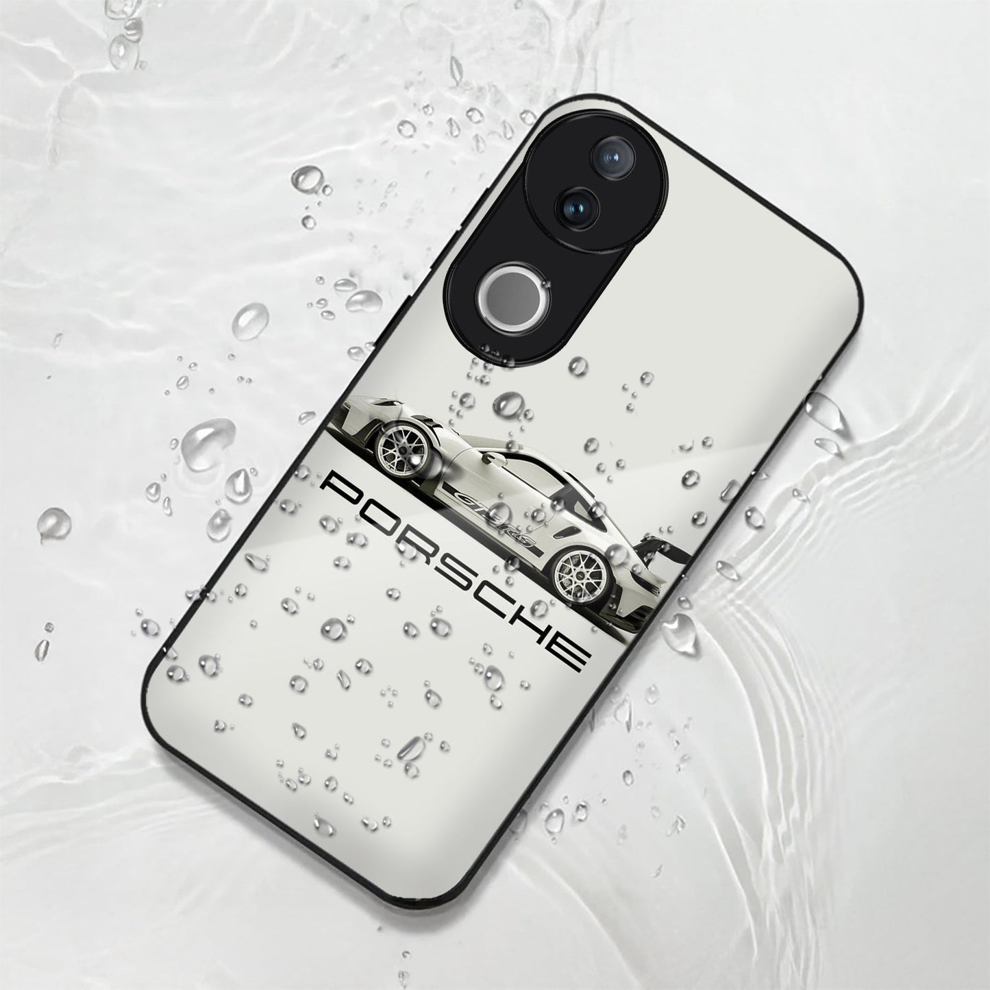 Vivo V50 5G Premium Acrylic Shockproof Glass Back Case ( White Porsche )