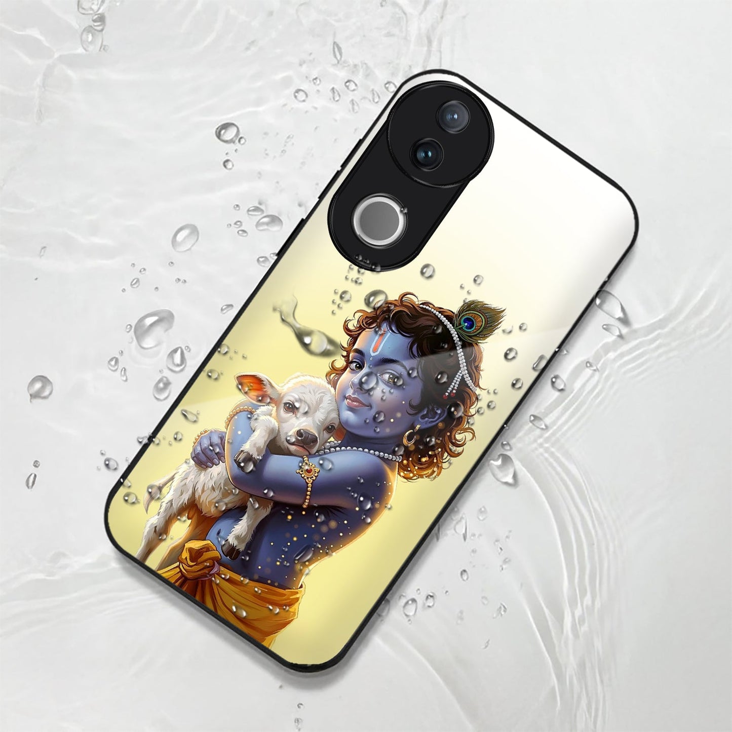 Vivo V50 5G Premium Acrylic Shockproof Glass Back Case (Cute Krishna)