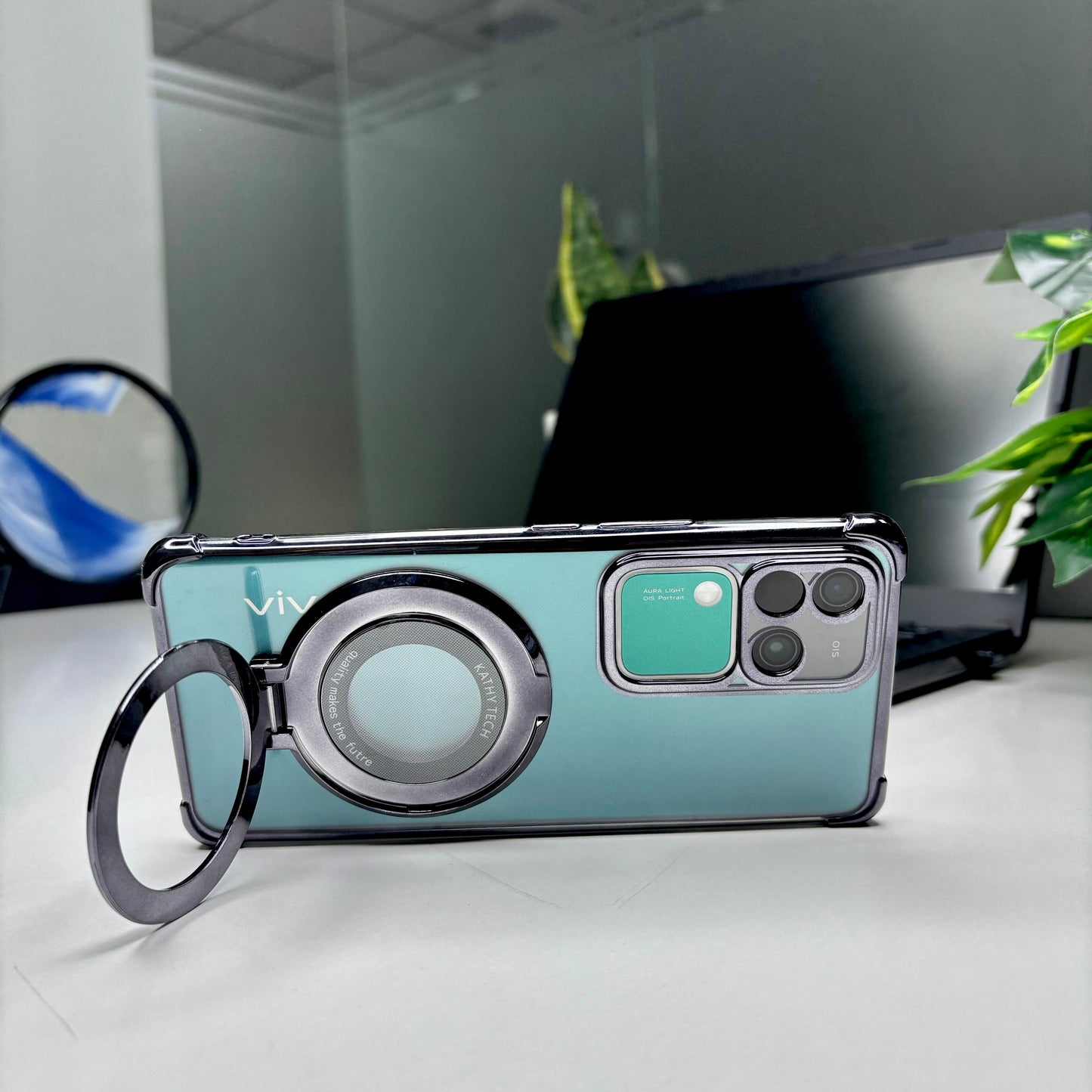 Vivo V30 Pro 5G Original Luxury Magnifier Ring Stand Shockproof Airbags Corner Case