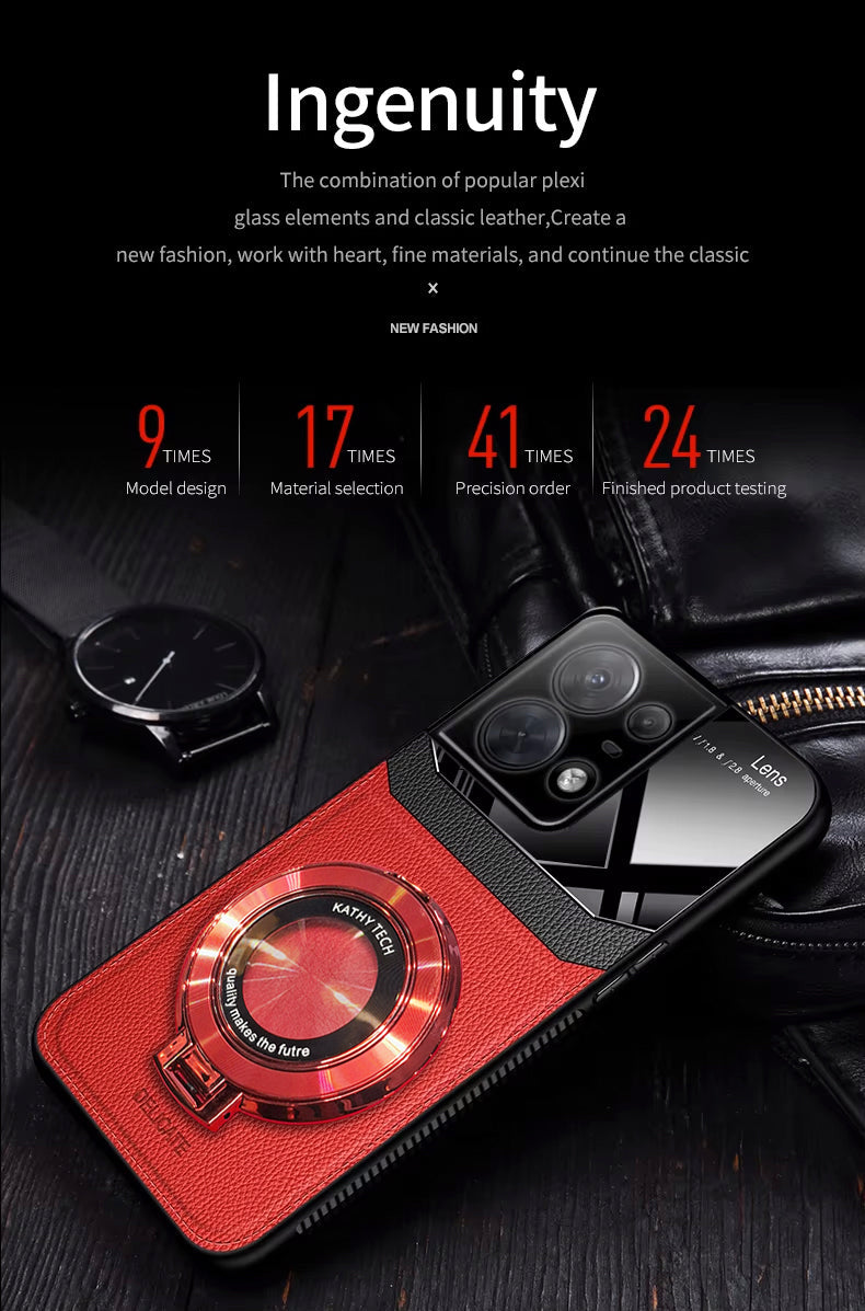 Motorola Edge 50 Pro 5G Original Luxury Leather Lens Magnifier Ring Stand Case