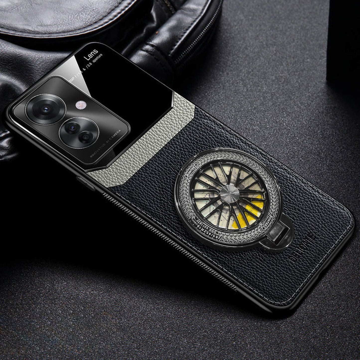 Oppo F25 Pro 5G Black Leather Lens Wheel Case