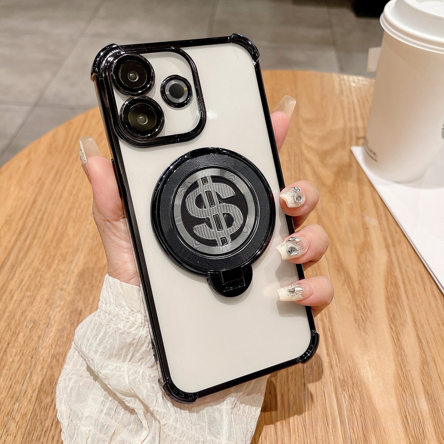 Protective Oppo A5 Pro 5G case with bumper airbags and dollar design