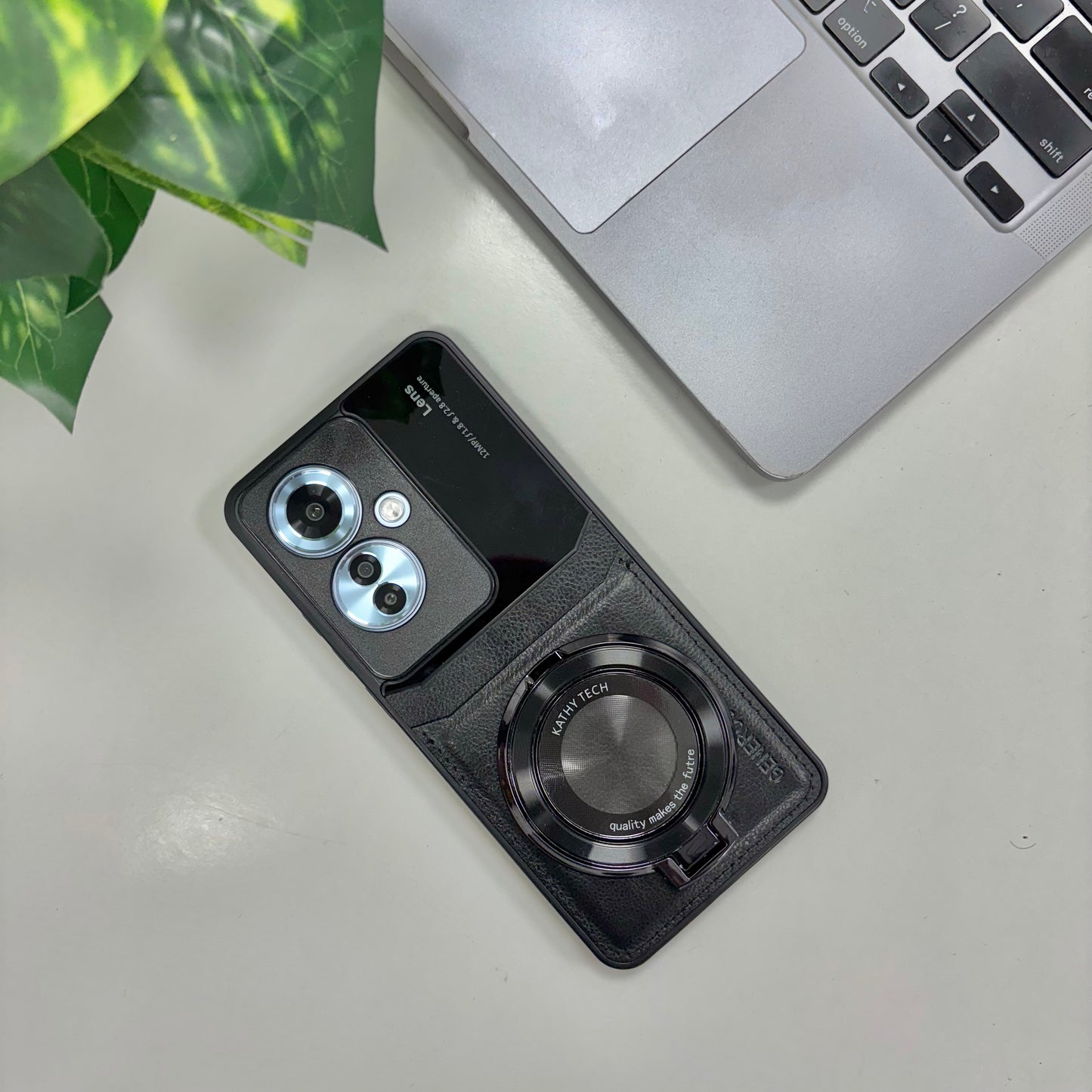 Oppo Reno11 F 5G Original Luxury Leather Lens Magnifier Ring Stand Case