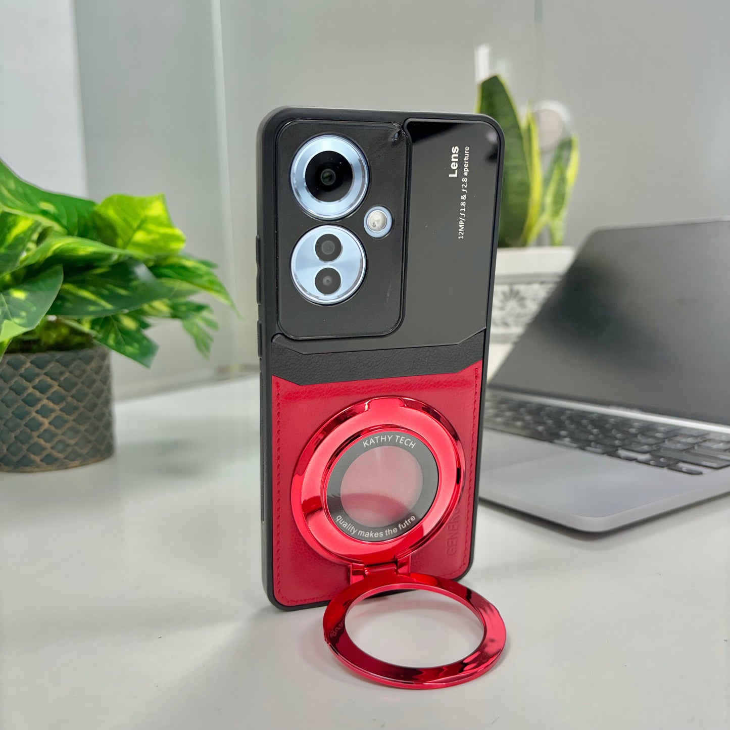 Oppo Reno11 F 5G Original Luxury Leather Lens Magnifier Ring Stand Case