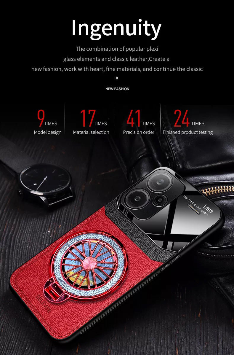 Redmi Note 13 Pro+ Red Stylish Leather Lens Case
