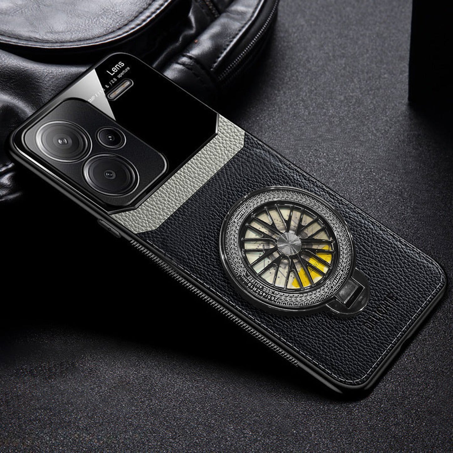 Redmi Note 13 Pro+ 5G Original Luxury Leather Lens Wheel Ring Stand Case