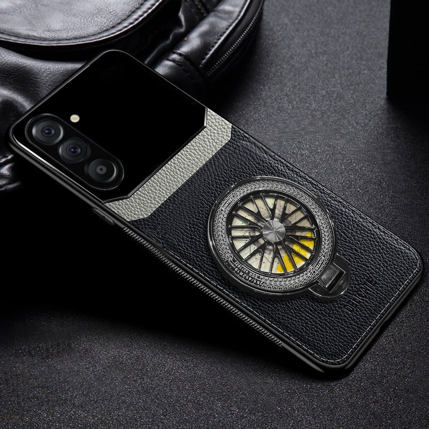 Samsung Galaxy A56 5G Original Luxury Leather Lens Wheel Ring Stand Case