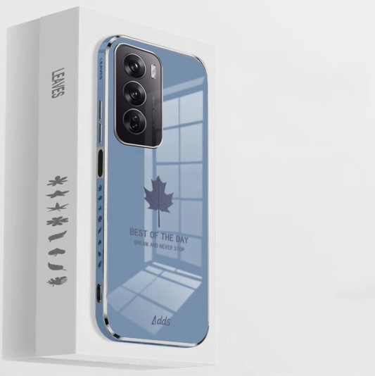 A blue silicone back cover for an Oppo Reno 12 Pro 5G smartphone, showcasing the camera cutouts and branding.