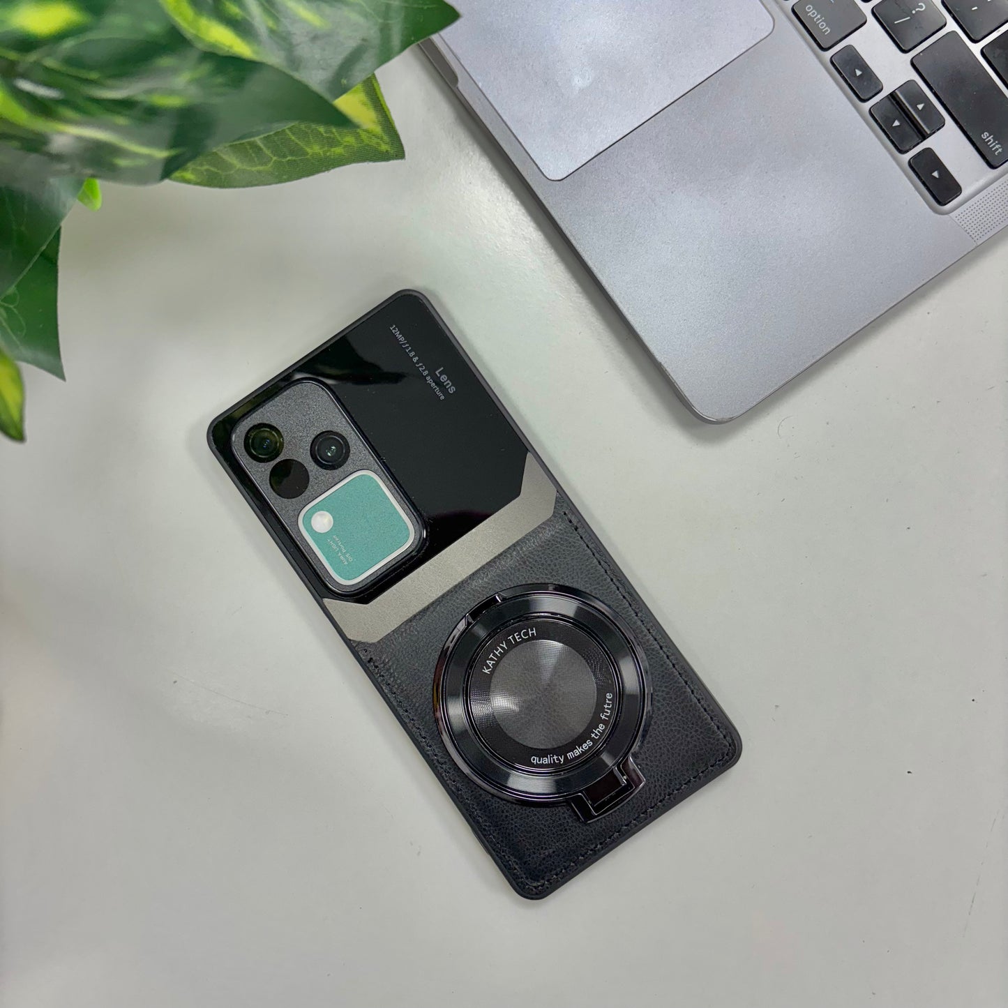 Vivo V30 Pro 5G Original Luxury Leather Lens Magnifier Ring Stand Case