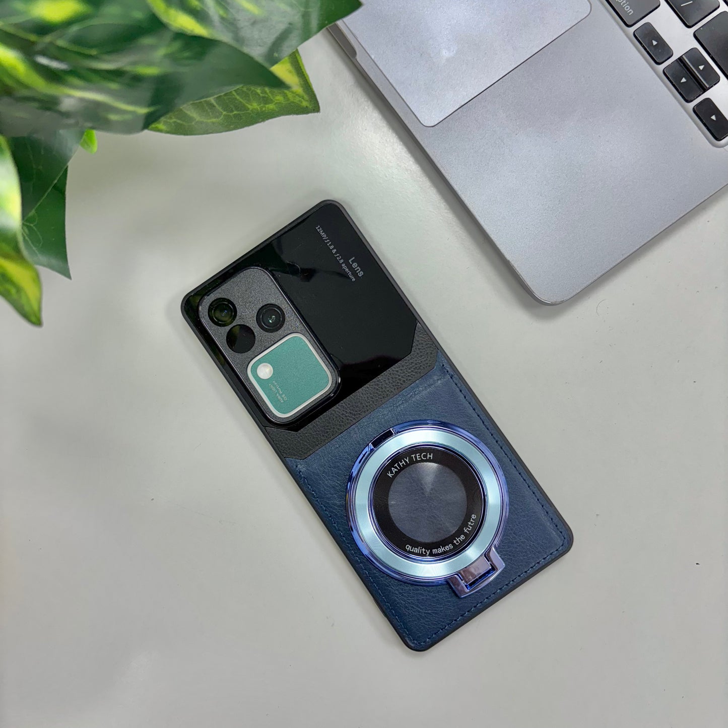 Vivo V30 Pro 5G Original Luxury Leather Lens Magnifier Ring Stand Case