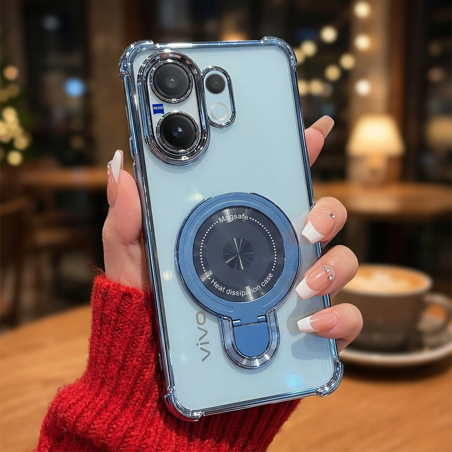 Vivo V60 5G Luxury Four Corner Invincible Bracket Ring Stand Case