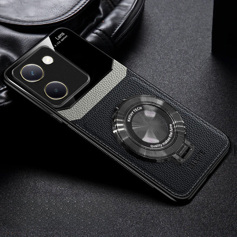 Vivo Y200 Pro 5G Original Luxury Leather Lens Magnifier Ring Stand Case